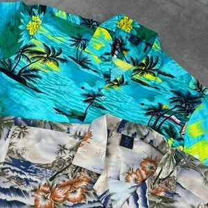 FC Hawaiian Shirts Bundle Mens M Turquoise Tan Excellent Tropical Island 2pk